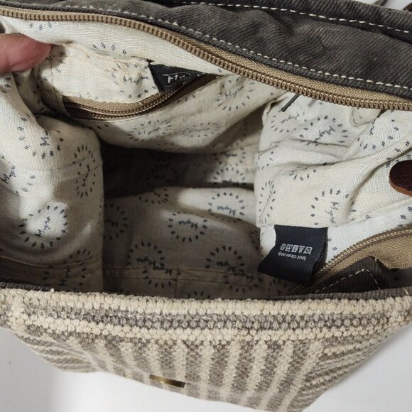 Myra Bag Brown Canvas Flap Messenger Backpack Cow Print Western Woven - Picture 12 of 16